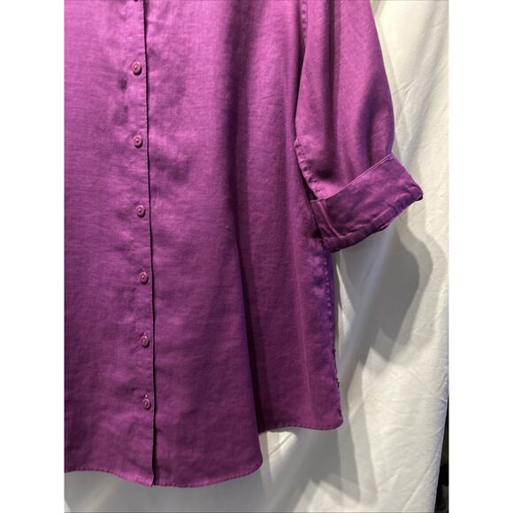 Chicos No Iron Linen Top Women’s Medium Button Up Purple 3/4 Sleeve Career - Picture 4 of 12